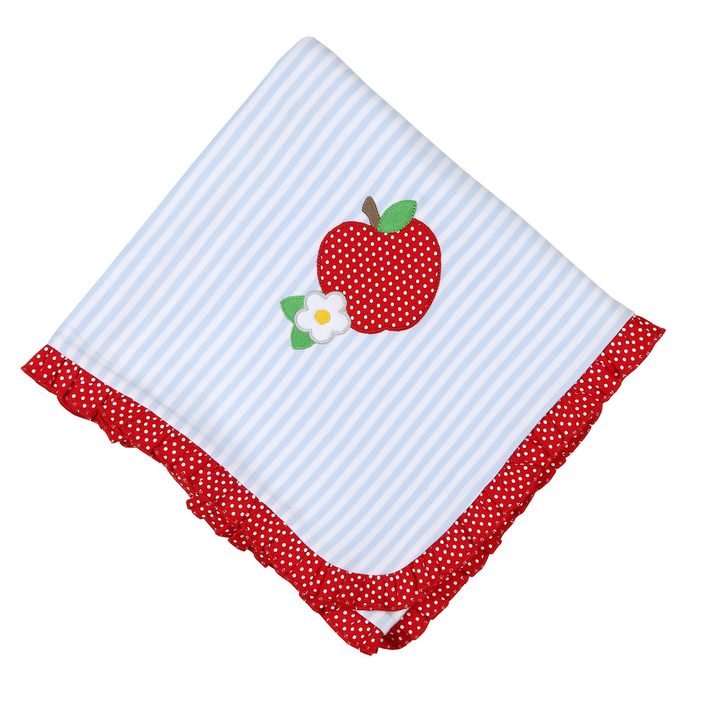 Magnolia Baby Red Apple Applique Ruffle Receiving Blanket