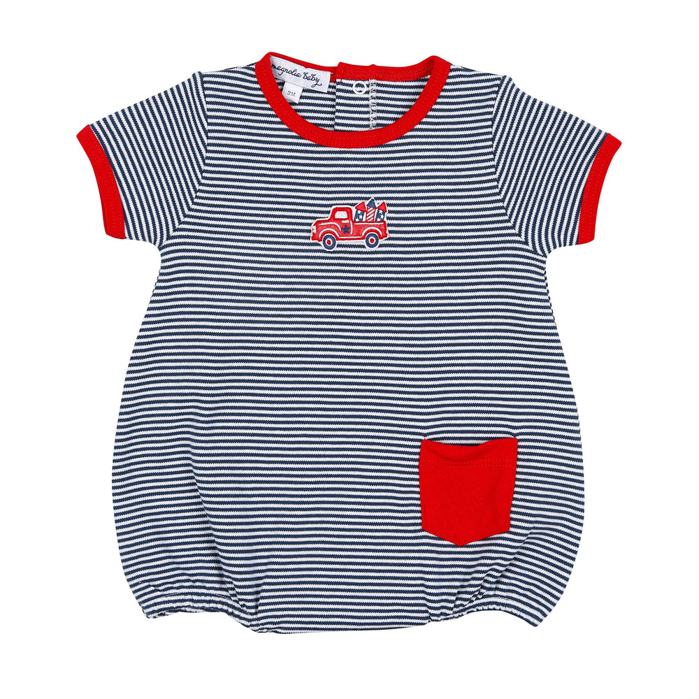 Magnolia Baby Red Stars and Stripes Forever Embroidered Short Sleeve Bubble
