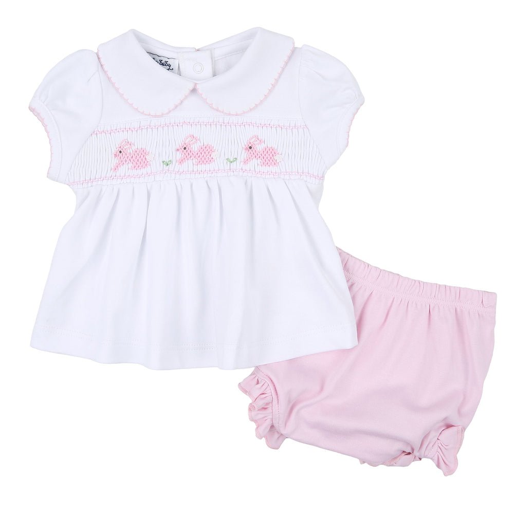 Pastel Bunny Classics Smocked Collared Ruffle Diaper Cover Set - Pink