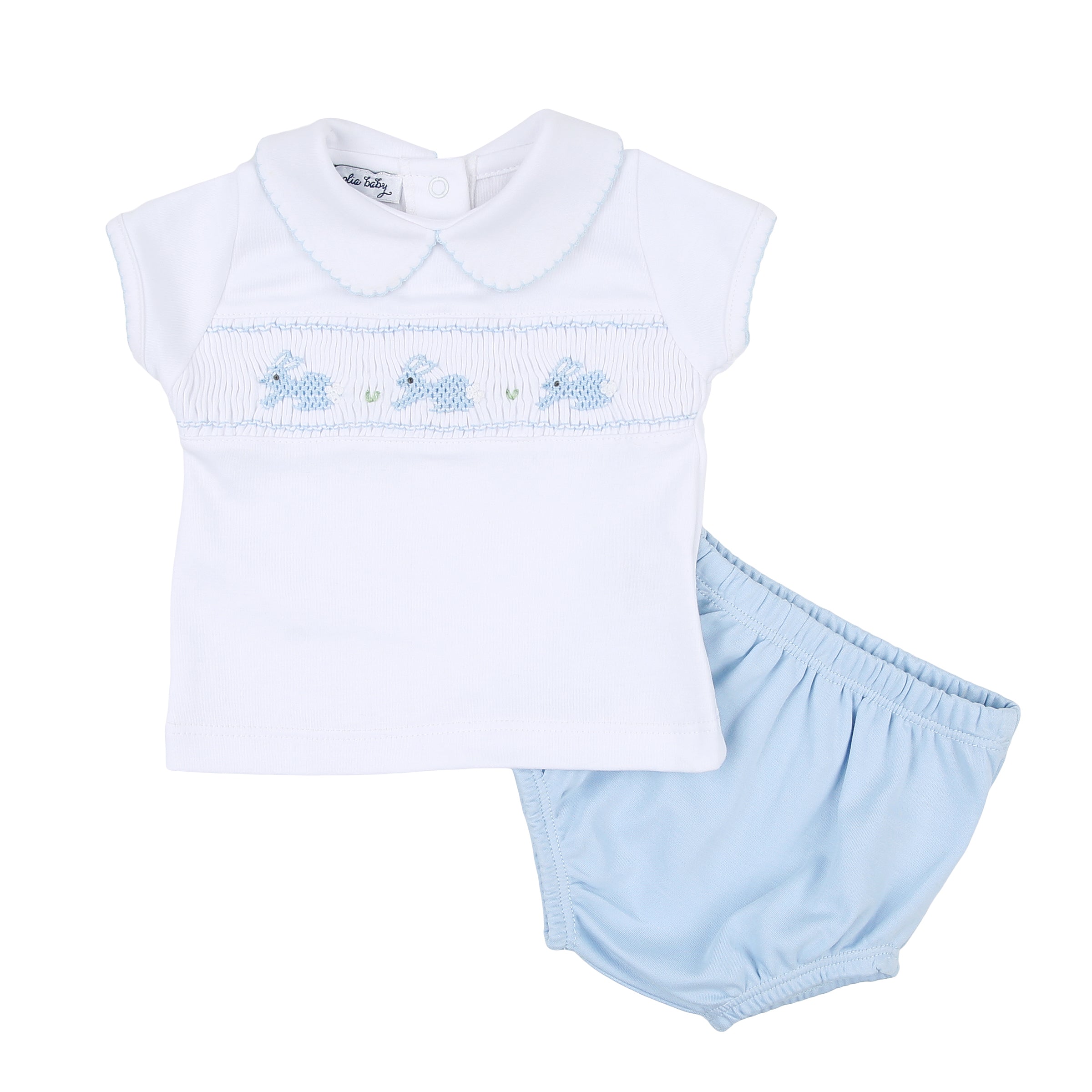 Pastel Bunny Classics Smocked Collared Diaper Cover Set - Blue