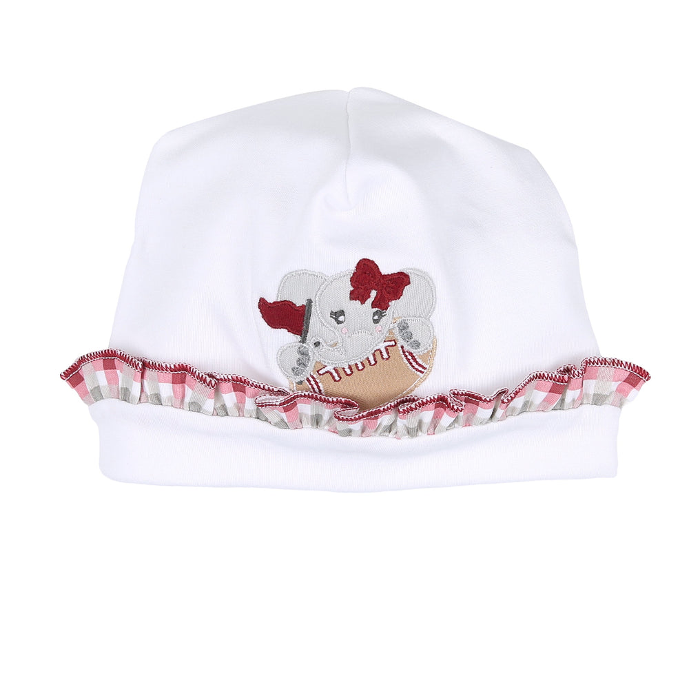 Elephant Football Applique Red Girl Ruffle Hat
