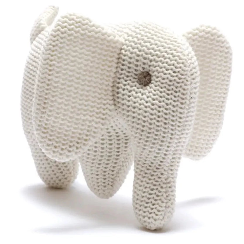 Organic Cotton White Elephant Rattle