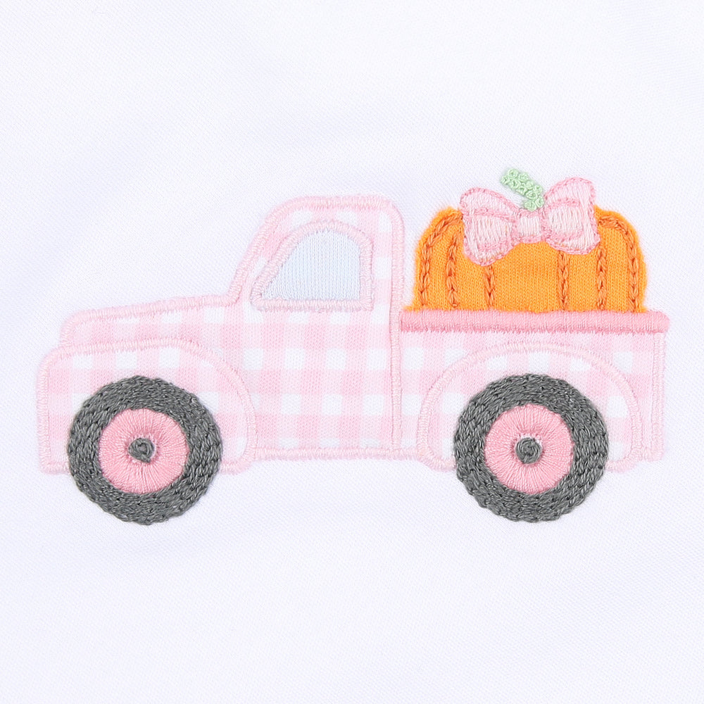 Pumpkin Picking Applique Pink Ruffle Lap Footie