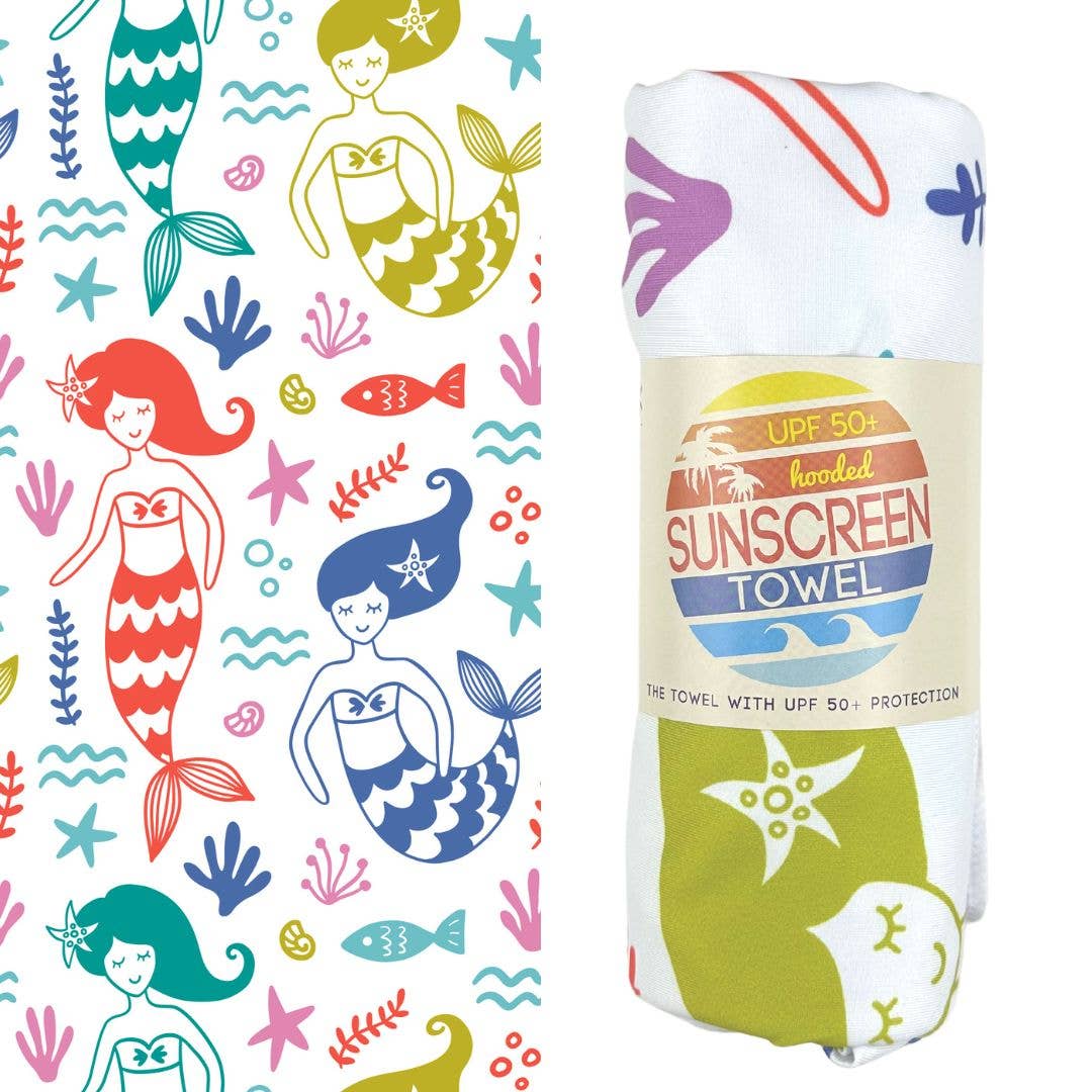 Kids UPF 50+ Hooded Sunscreen Towel - Mermaid