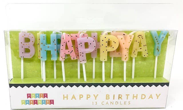 Happy Birthday Pastel with Gold Glitter Candle Set