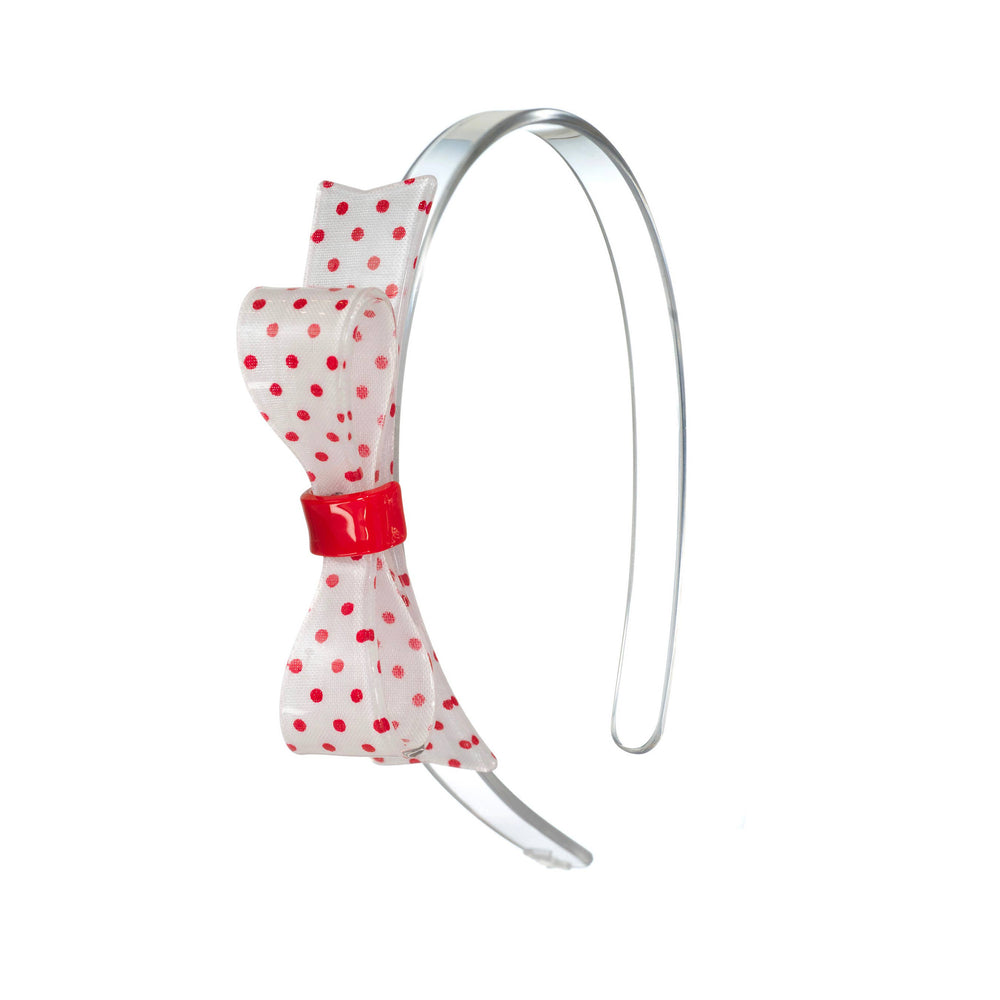 Dotted Bowtie Headband - White with Red