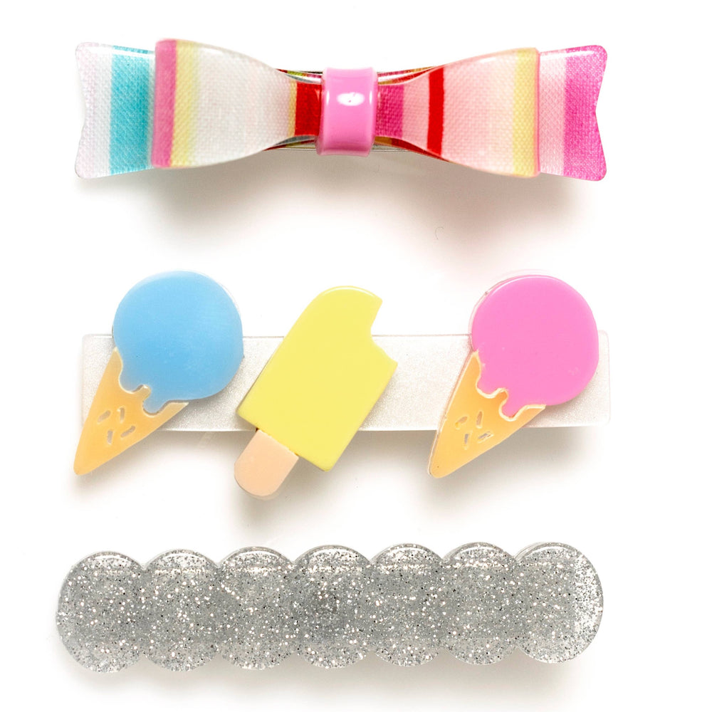 Summer Treats Hair Clips (Striped Bow) (Set of 3)