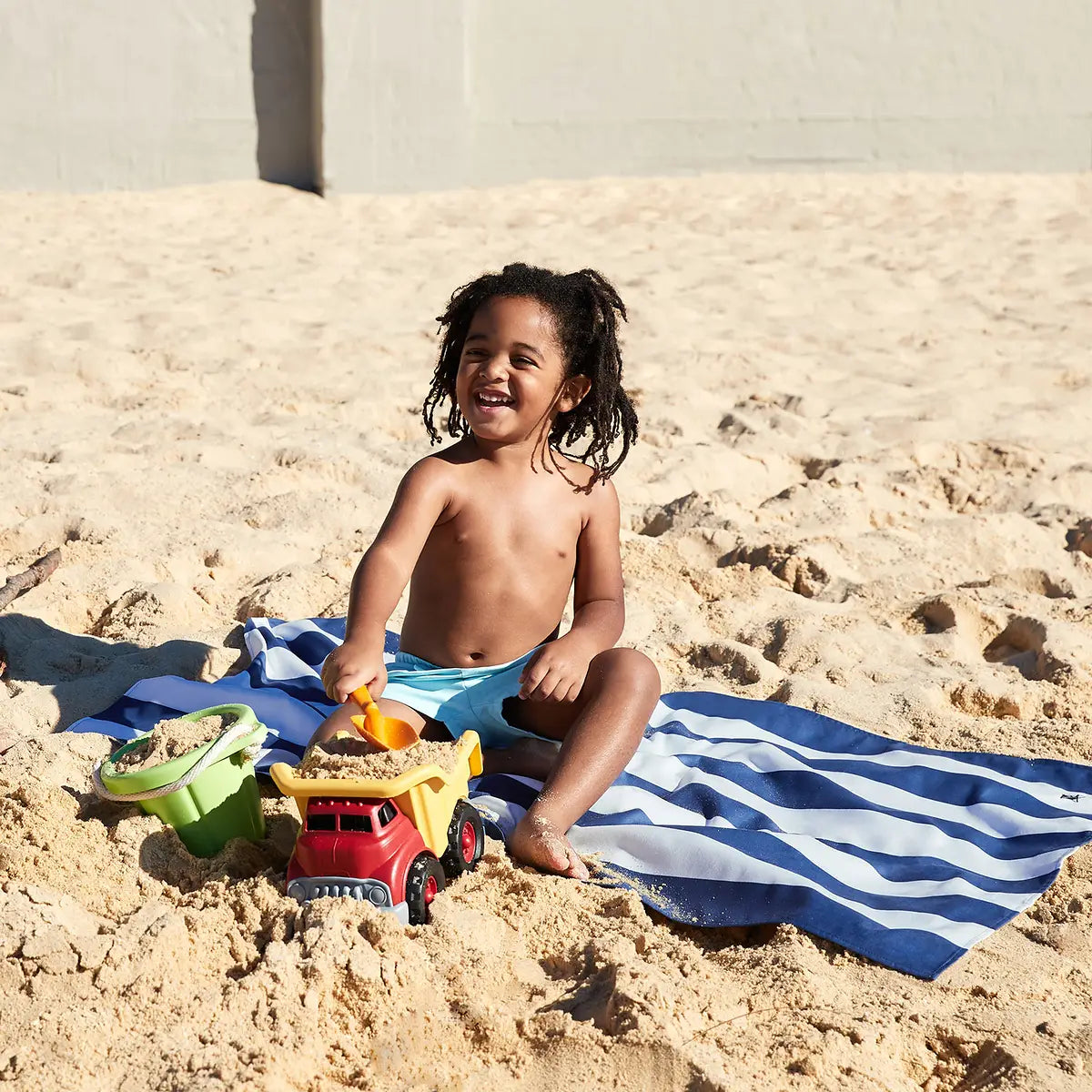 Kid Size Beach Towel - Navy Stripe - UPF 50+
