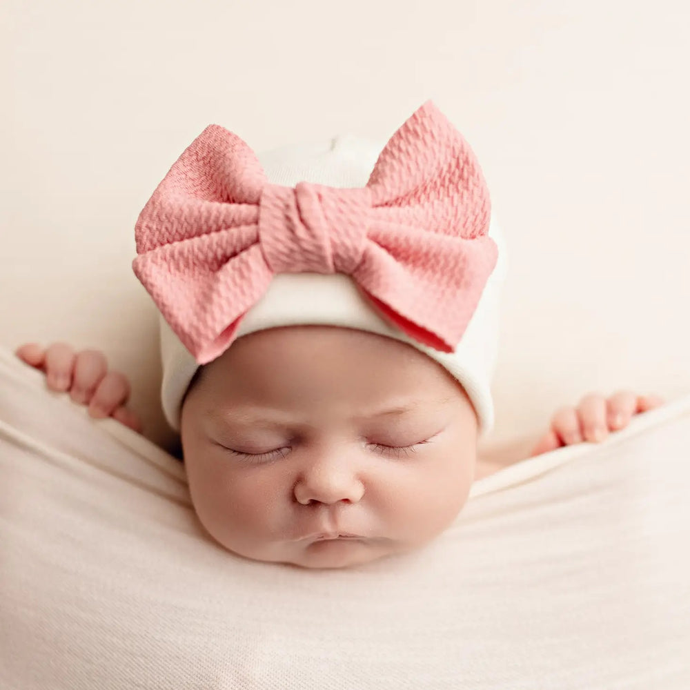 Baby Hat - Poppy Bow - Rose