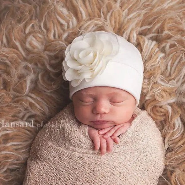 Baby Hat - Ivory Flower