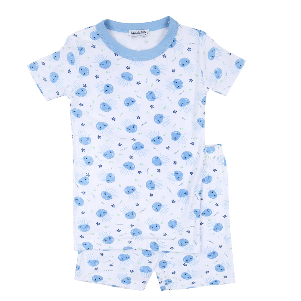 Joyful Jellyfish Short Bamboo Pajamas - Blue