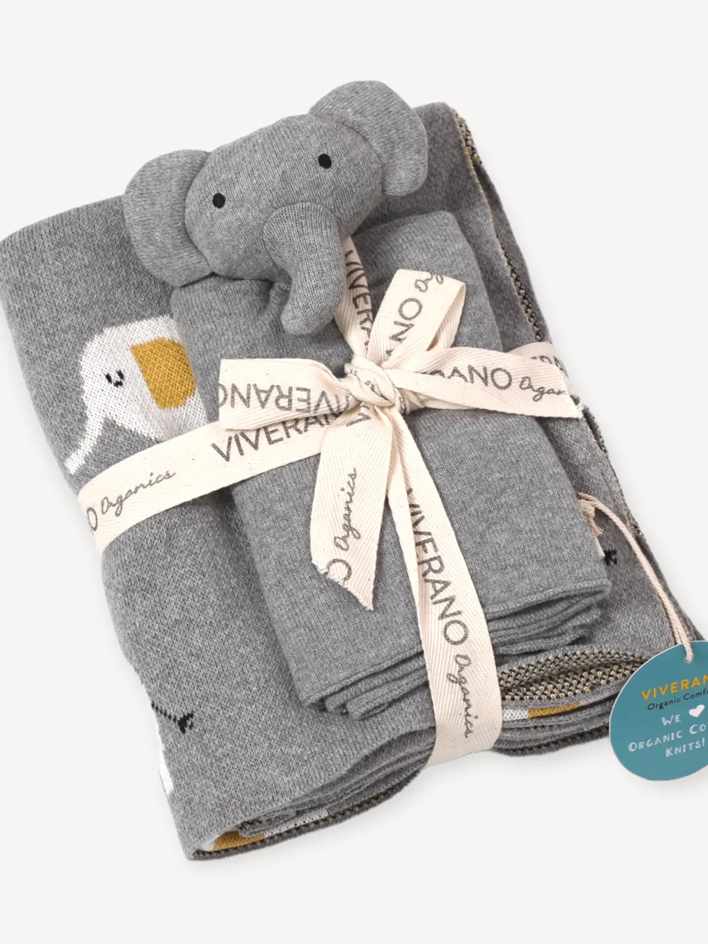 Organic Cotton Elephant Blanket + Lovey Gift Set