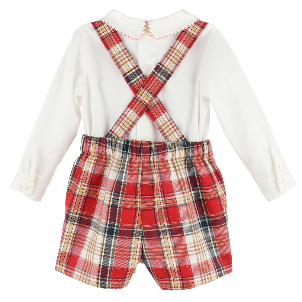 Tartan Plaid Suspender Shorts Set