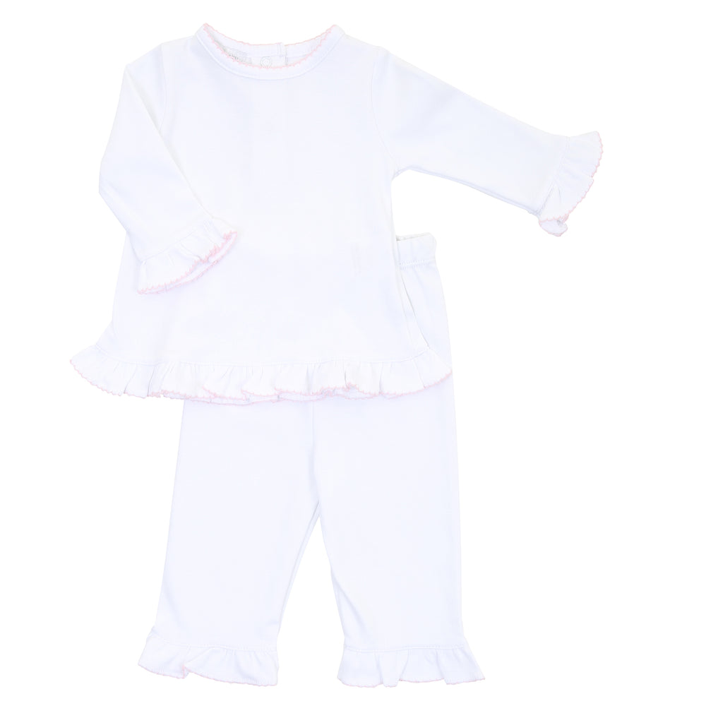 White with Pink Trim Pants Set