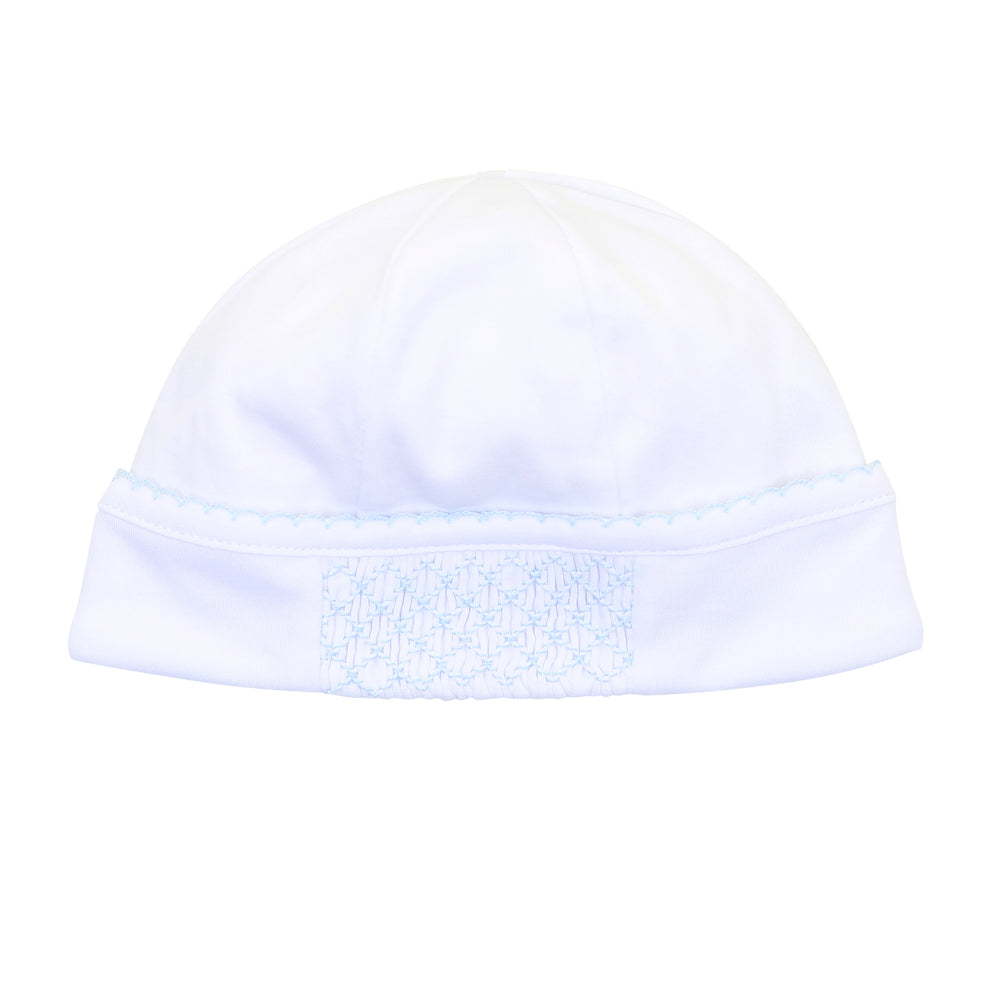 Smocked Hat - White with Blue