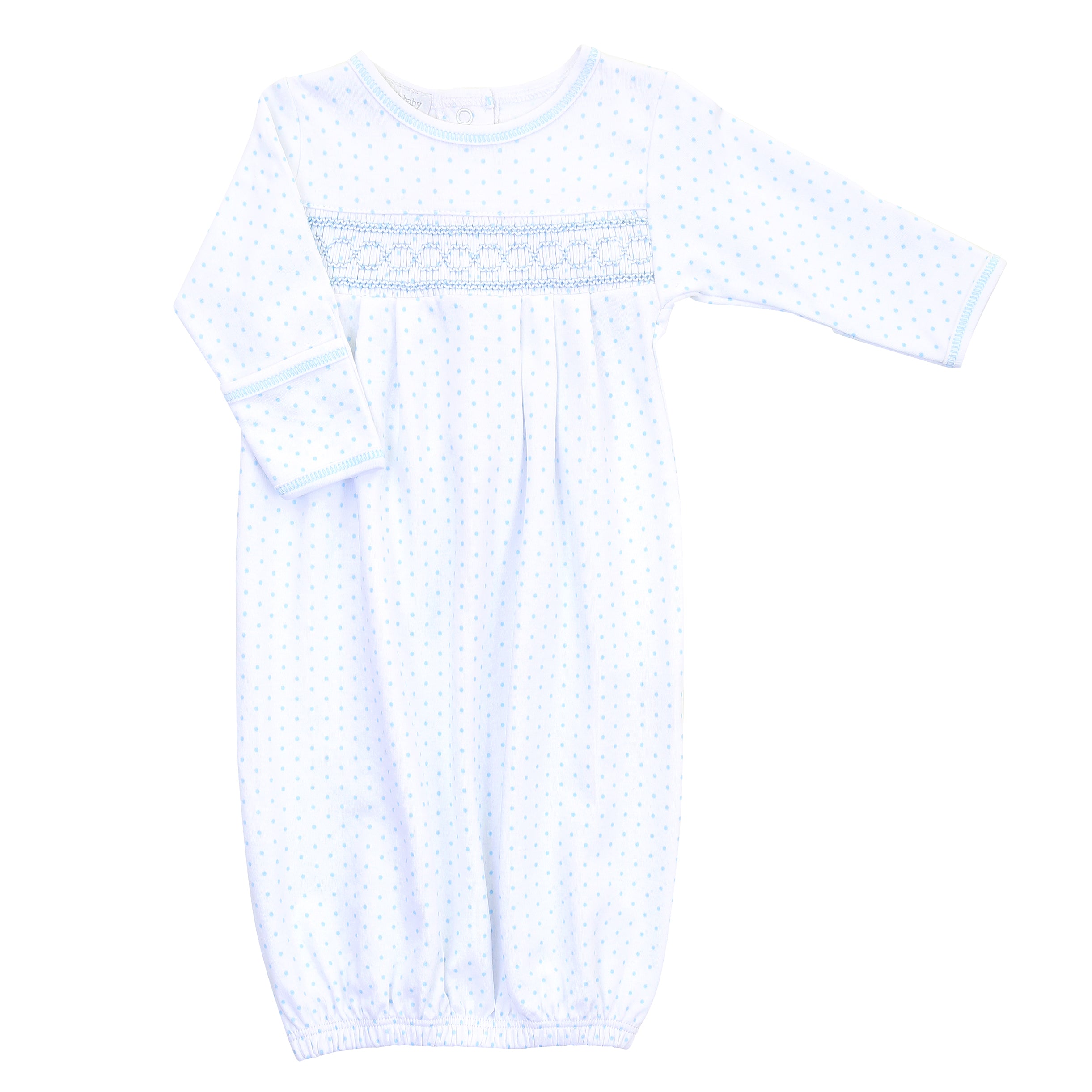 Mini Dots Smocked Gown - Light Blue