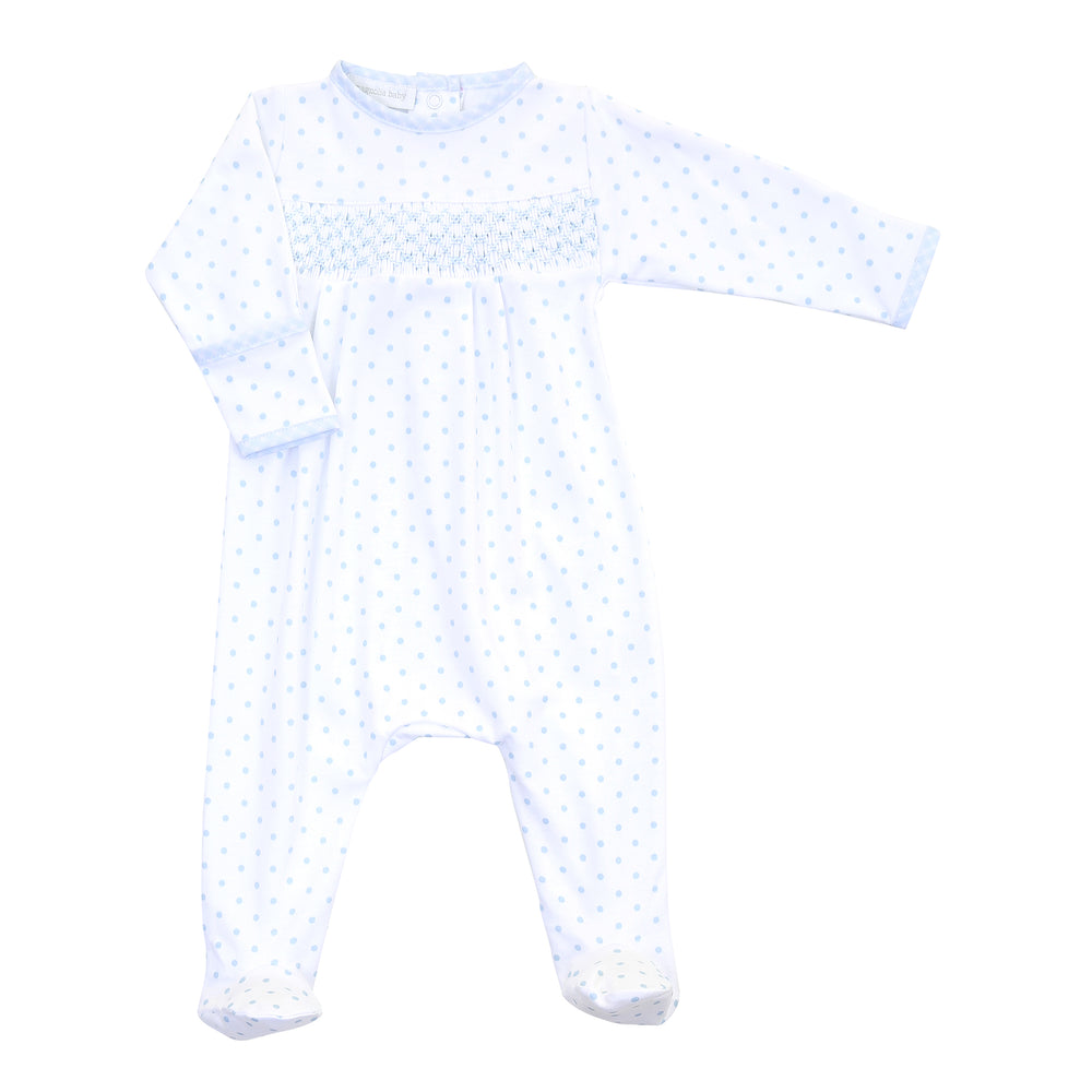 Gingham Dots Smocked Footie - Blue