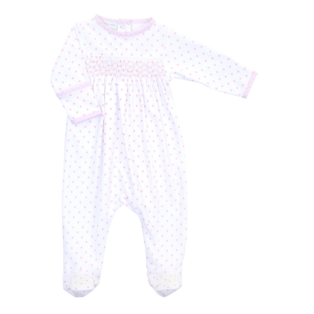 Gingham Dots Smocked Footie - Pink