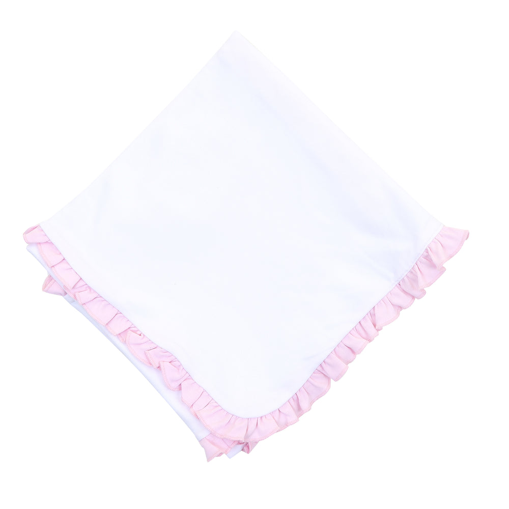 Receiving Blanket - White with Pink Ruffle