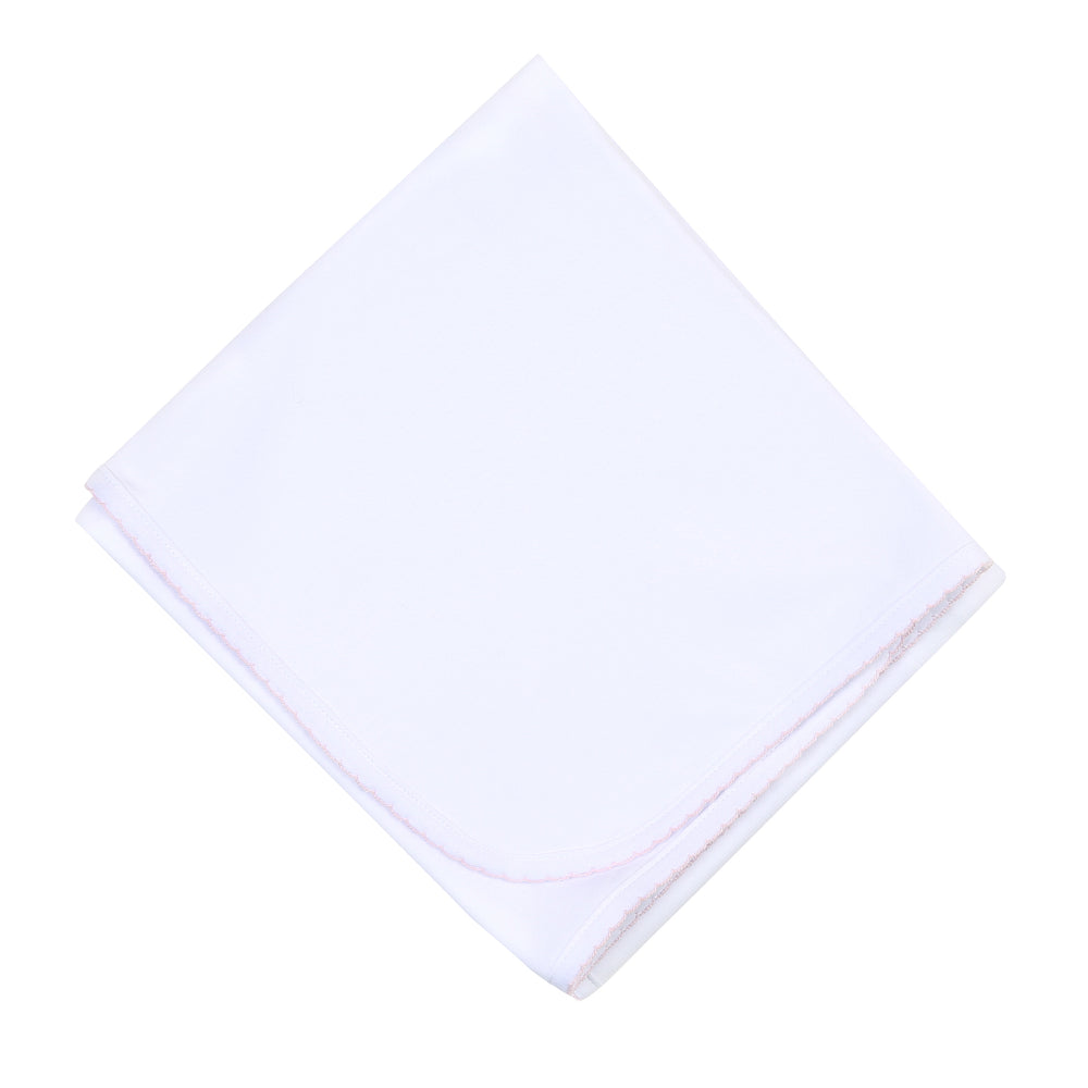 Receiving Blanket - White with Pink Trim
