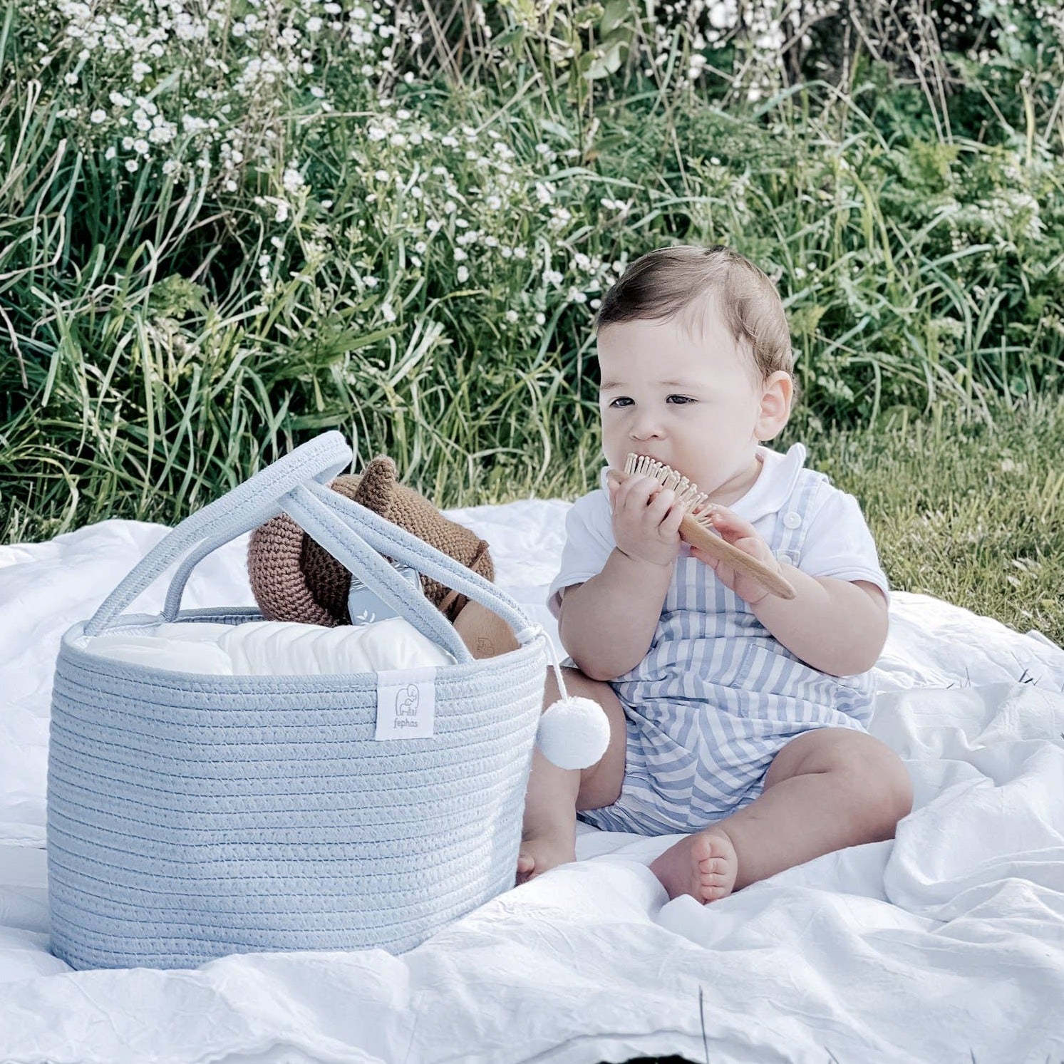 Rope Diaper Caddy - Misty Blue