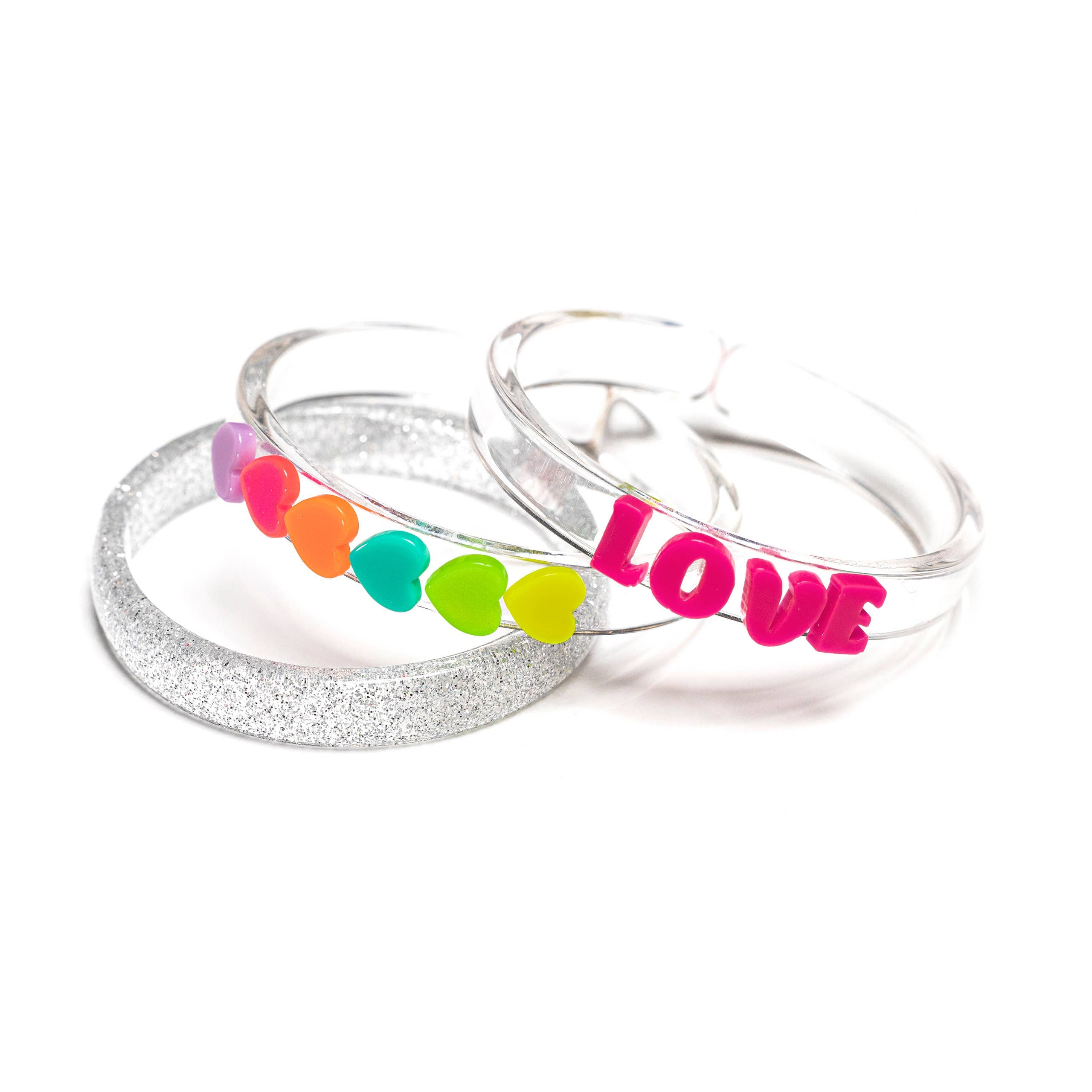 Neon Heart Mix Bangle Bracelets (Set of 3)