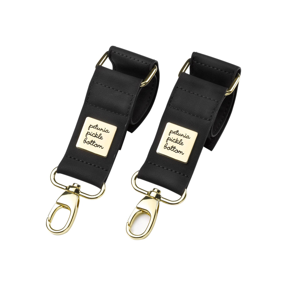 Valet Stroller Clip – Black Matte Leatherette/Gold