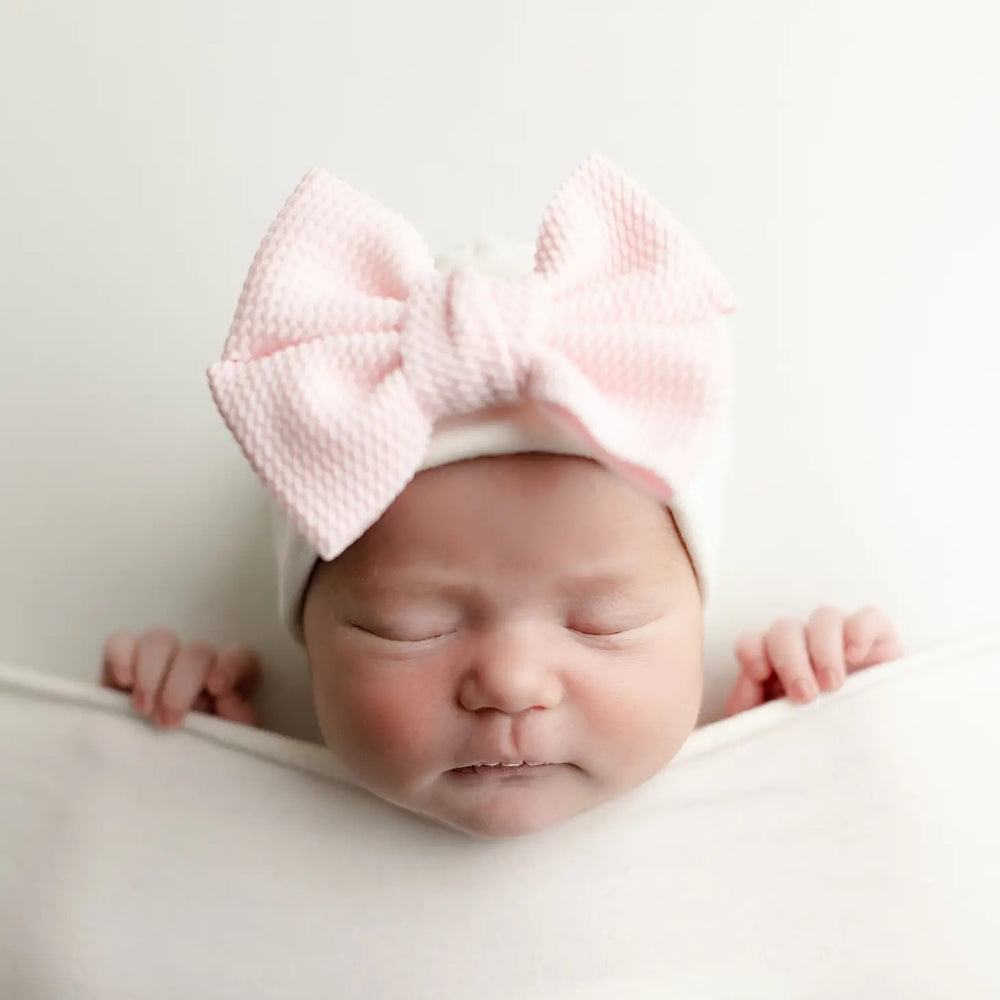 Baby Hat - Poppy Bow - Baby Pink