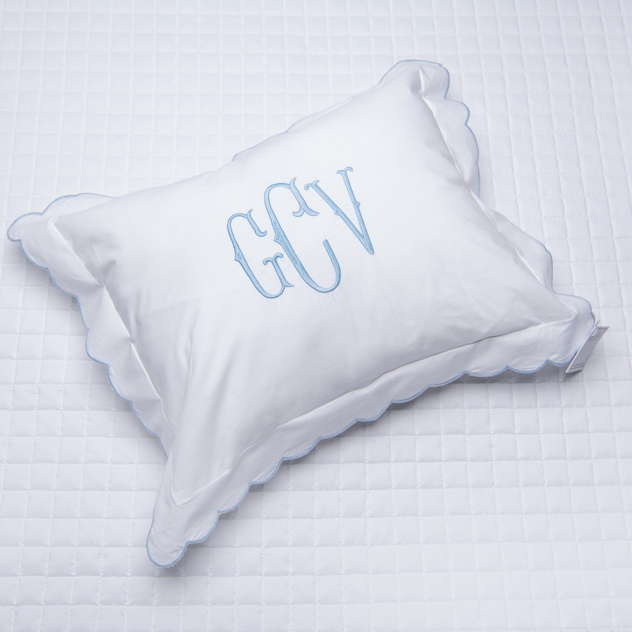 Blue Scalloped Baby Pillow Sham - Personalization Available