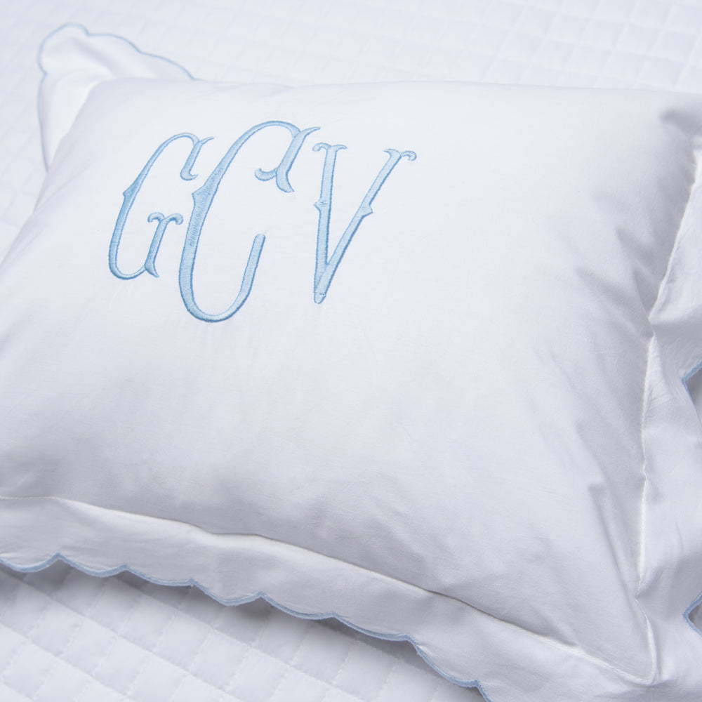 Blue Scalloped Baby Pillow Sham - Personalization Available