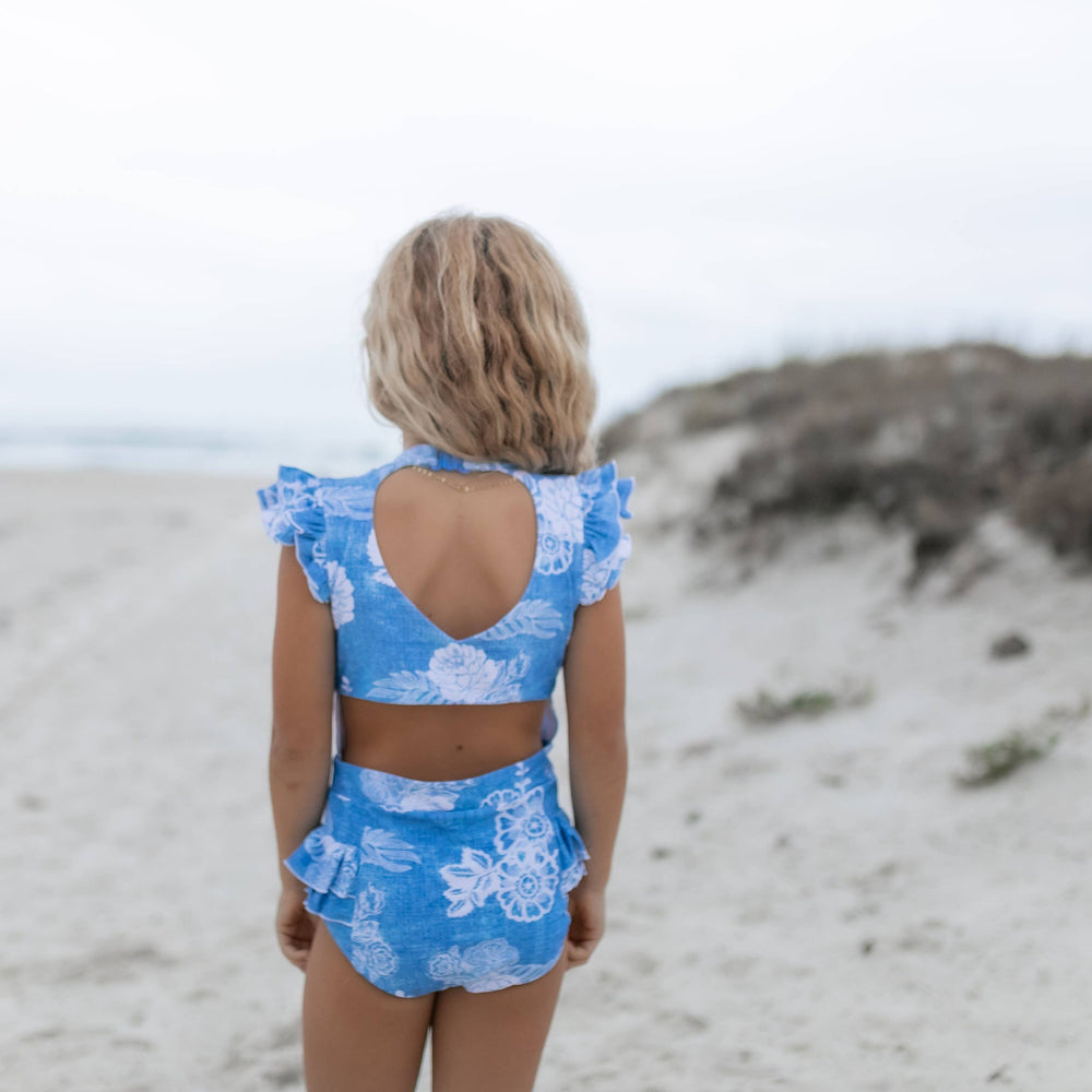 Floral Open Back One Piece Ruffle Swimsuit
