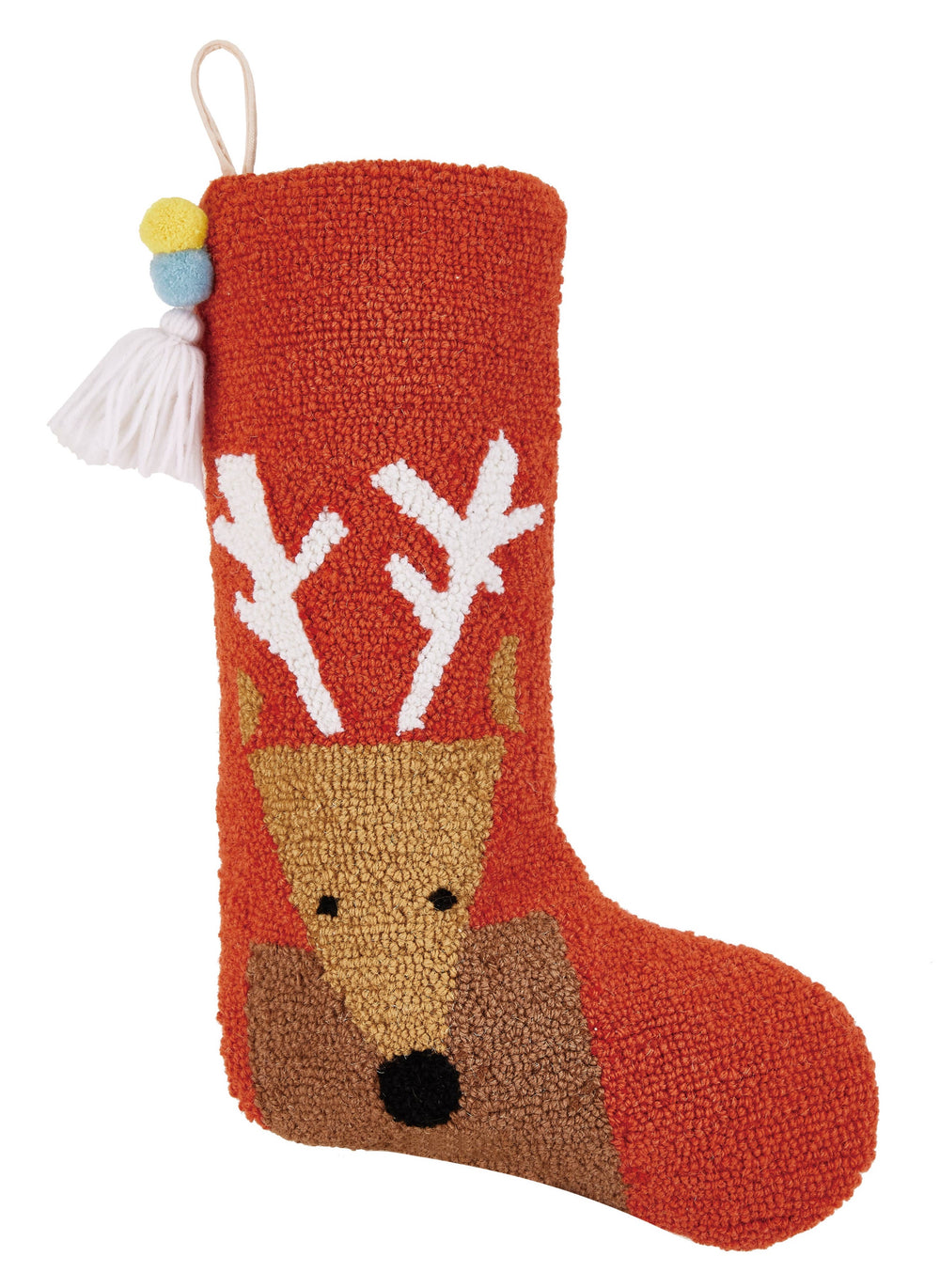 Reindeer Christmas Stocking With Pom Pom Tassel