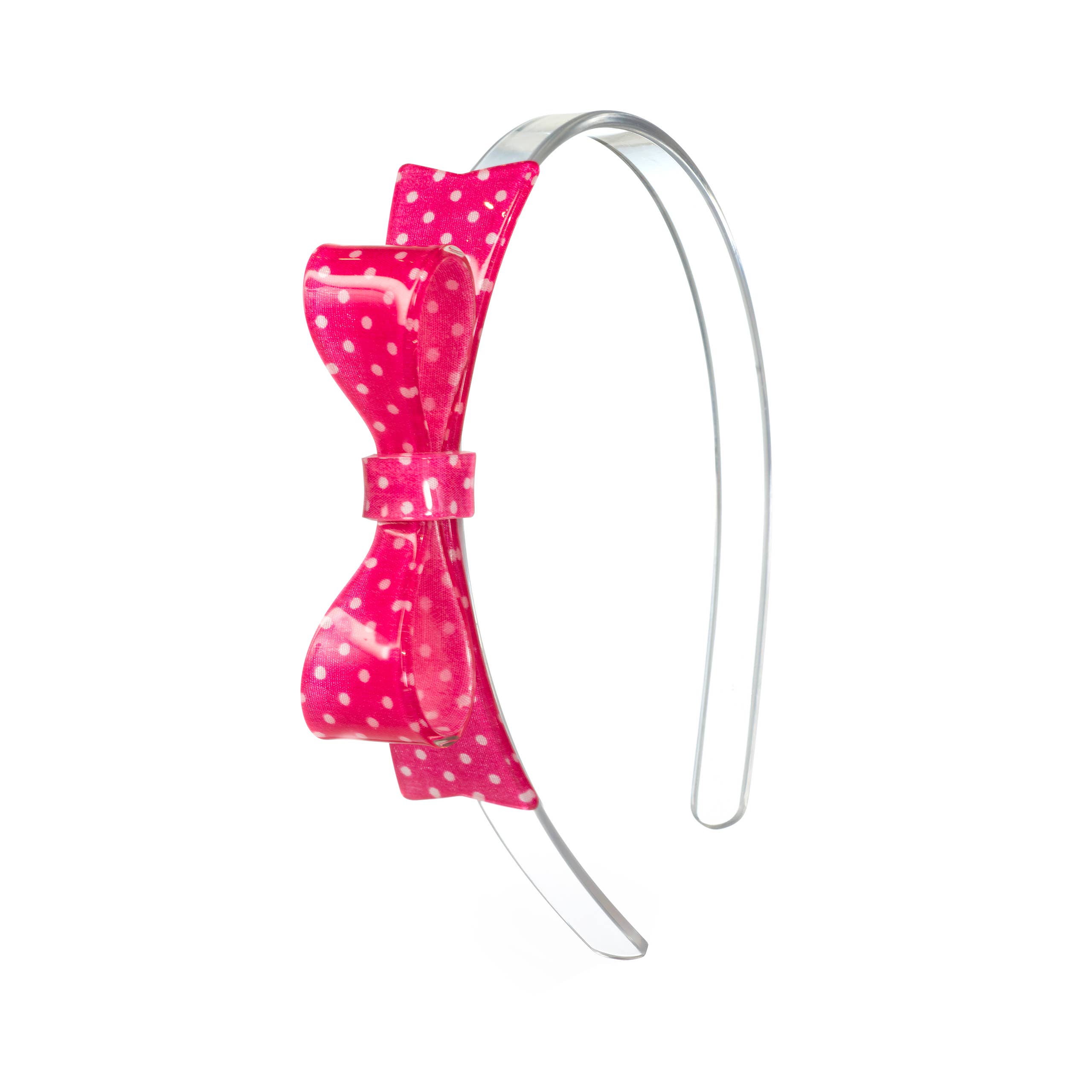 Polka Dot Bowtie Headband - Pink with White