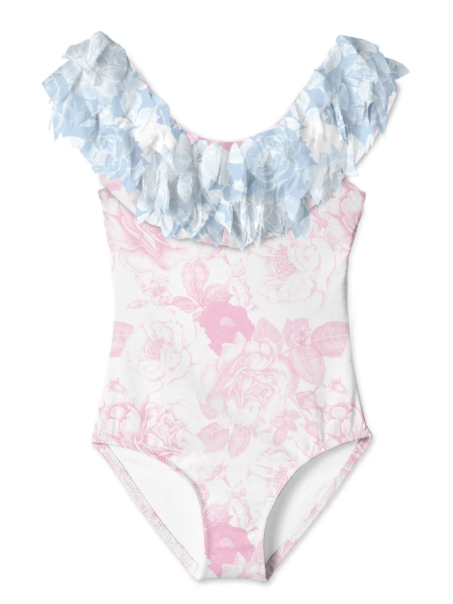Rose Ruffle Swimsuit - Pink & Blue