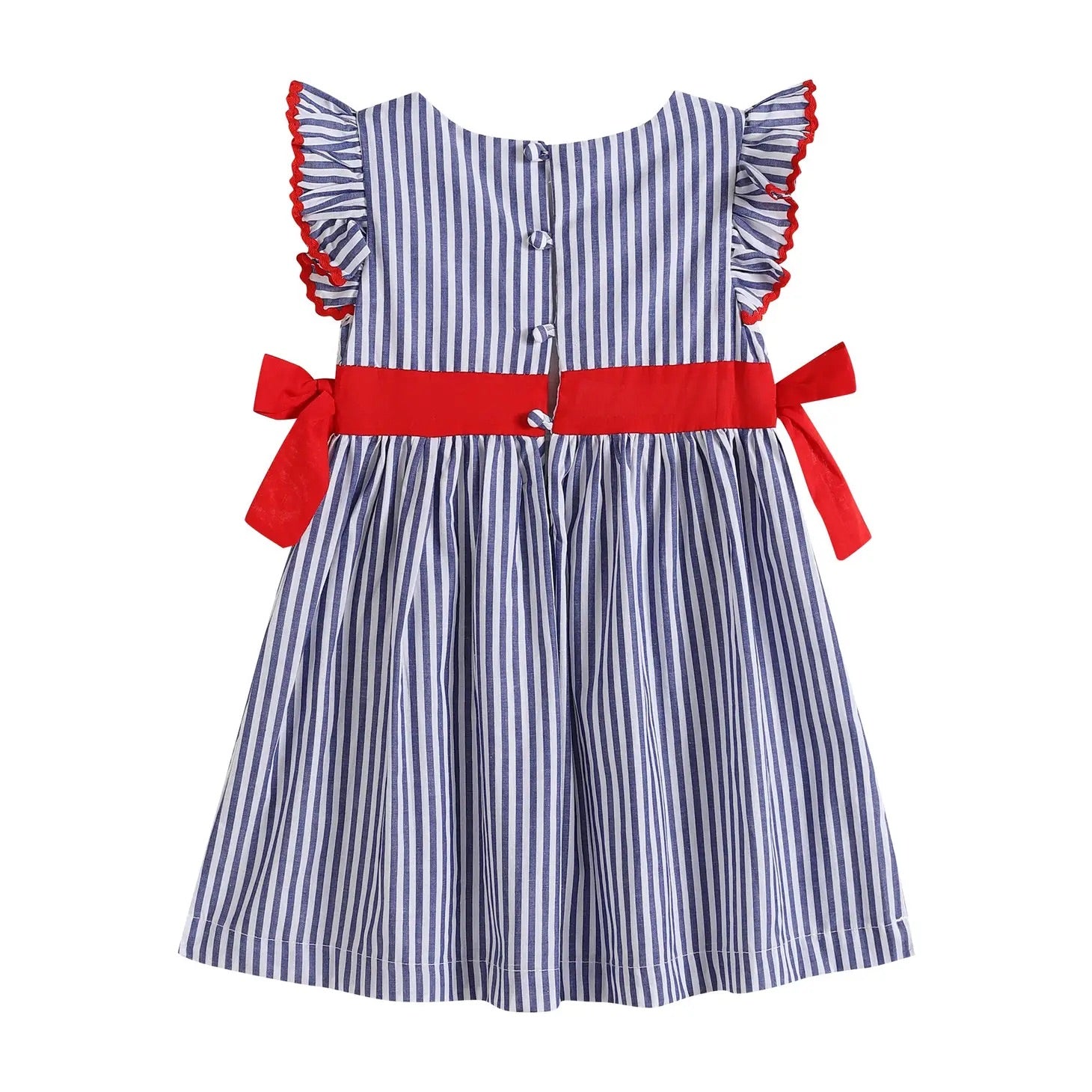 Navy Blue Striped Bow Dress