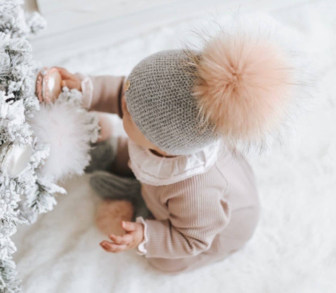 Grey Cashmere Pink Pom Pom Hat